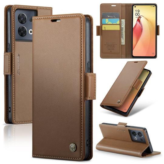 For OPPO Reno8 Pro 5G Global CaseMe 023 Butterfly Buckle Litchi Texture RFID Anti-theft Leather Phone Case(Brown)