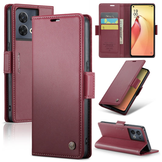 For OPPO Reno8 Pro 5G Global CaseMe 023 Butterfly Buckle Litchi Texture RFID Anti-theft Leather Phone Case(Wine Red) by CaseMe