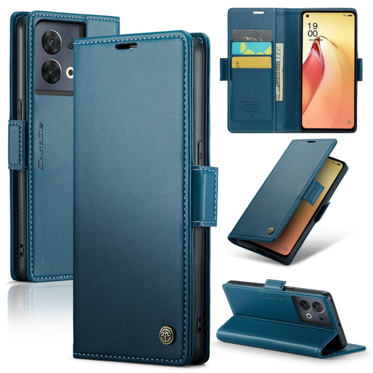 For OPPO Reno8 Pro 5G Global CaseMe 023 Butterfly Buckle Litchi Texture RFID Anti-theft Leather Phone Case(Blue)