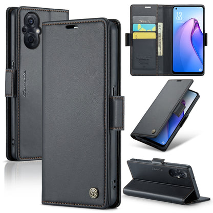 For OPPO Reno7 Z Global/Reno7 Lite Global CaseMe 023 Butterfly Buckle Litchi Texture RFID Anti-theft Leather Phone Case(Black) by CaseMe