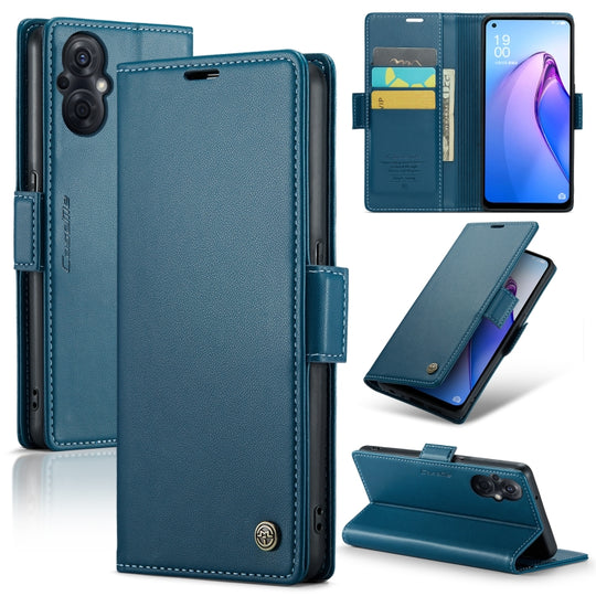 For OPPO Reno7 Z Global/Reno7 Lite Global CaseMe 023 Butterfly Buckle Litchi Texture RFID Anti-theft Leather Phone Case(Blue)