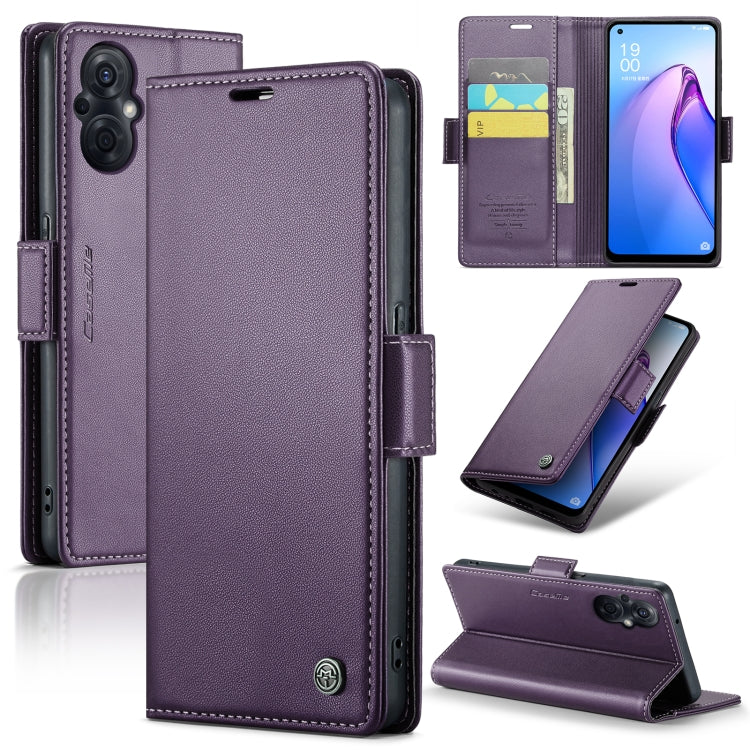 For OPPO Reno7 Z Global/Reno7 Lite Global CaseMe 023 Butterfly Buckle Litchi Texture RFID Anti-theft Leather Phone Case(Pearly Purple) by CaseMe