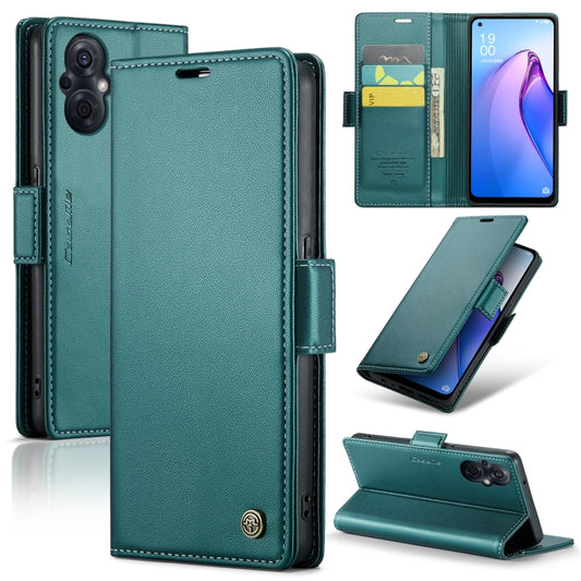 For OPPO Reno8 Lite Global CaseMe 023 Butterfly Buckle Litchi Texture RFID Anti-theft Leather Phone Case(Pearly Blue) by CaseMe