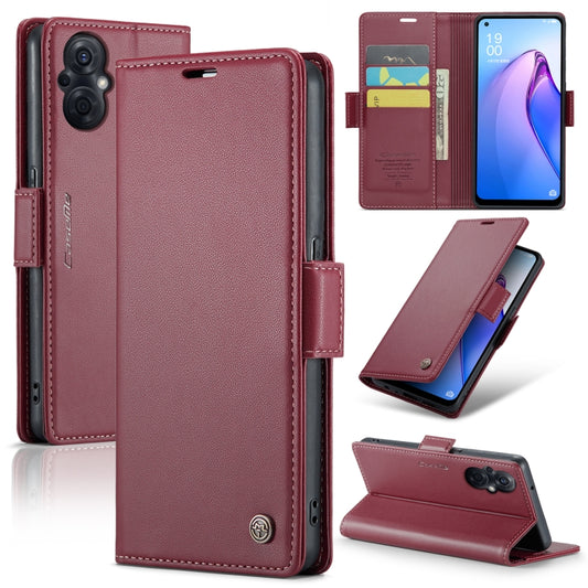 For OPPO F21 Pro 5G Globa/Reno8 Z Global CaseMe 023 Butterfly Buckle Litchi Texture RFID Anti-theft Leather Phone Case(Wine Red) by CaseMe