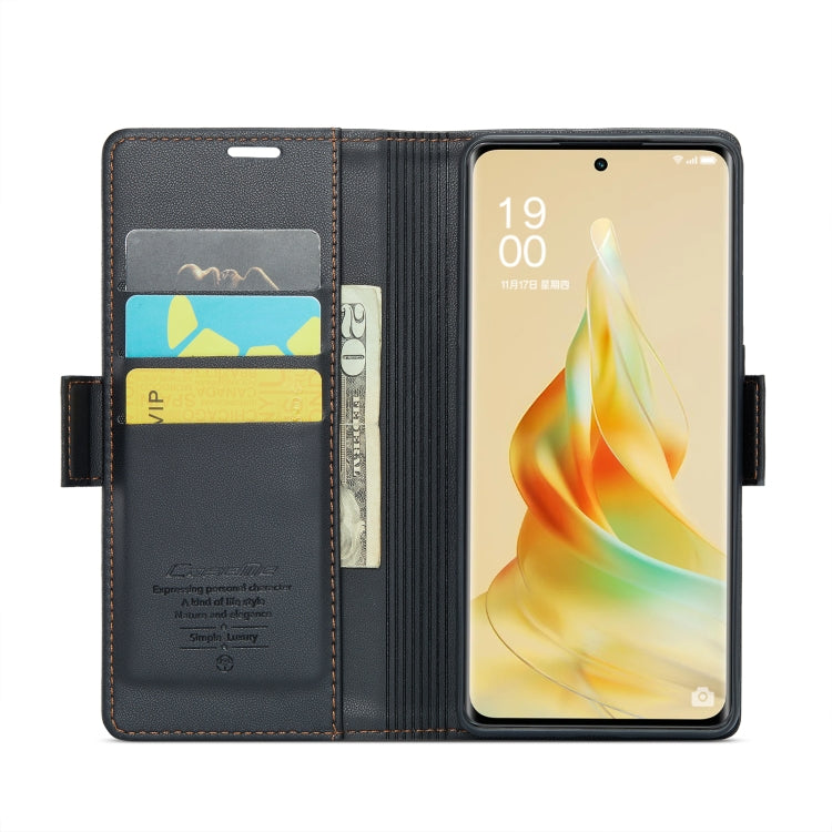 For OPPO Reno8 T 5G/A1 Pro 5G CaseMe 023 Butterfly Buckle Litchi Texture RFID Anti-theft Leather Phone Case(Black) by CaseMe
