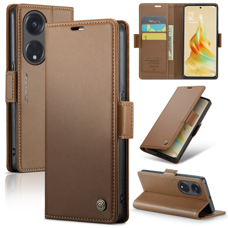 For OPPO Reno8 T 5G/A1 Pro 5G CaseMe 023 Butterfly Buckle Litchi Texture RFID Anti-theft Leather Phone Case(Brown) - OPPO Cases by CaseMe | Online Shopping UK | buy2fix