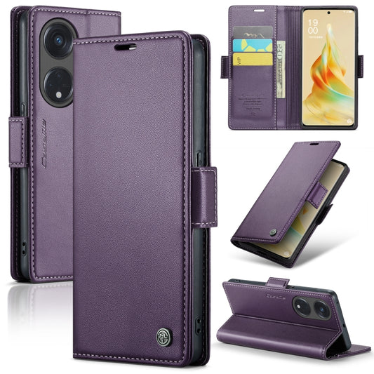 For OPPO Reno8 T 5G/A1 Pro 5G CaseMe 023 Butterfly Buckle Litchi Texture RFID Anti-theft Leather Phone Case(Pearly Purple) by CaseMe