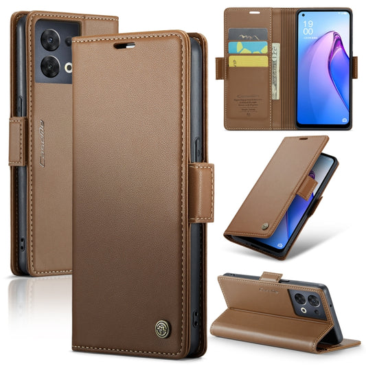 For OPPO Reno8 5G Global CaseMe 023 Butterfly Buckle Litchi Texture RFID Anti-theft Leather Phone Case(Brown) by CaseMe