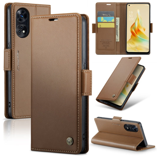 For OPPO Reno8 T 4G CaseMe 023 Butterfly Buckle Litchi Texture RFID Anti-theft Leather Phone Case(Brown) by CaseMe