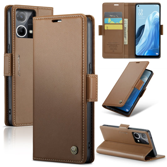 For OPPO Reno7 4G Indonesia/F21 Pro 4G/Reno8 4G CaseMe 023 Butterfly Buckle Litchi Texture RFID Anti-theft Leather Phone Case(Brown) by CaseMe