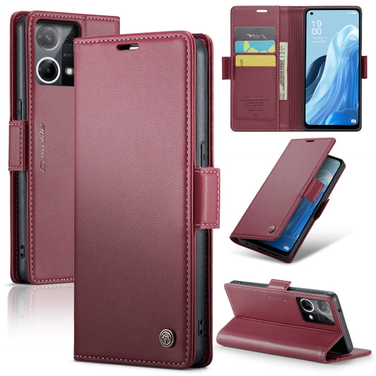 For OPPO Reno7 4G Indonesia/F21 Pro 4G/Reno8 4G CaseMe 023 Butterfly Buckle Litchi Texture RFID Anti-theft Leather Phone Case(Wine Red) by CaseMe