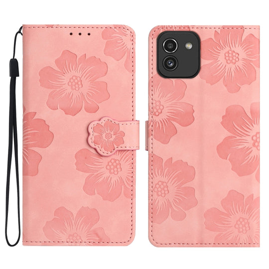 For Samsung Galaxy A03 164 Flower Embossing Pattern Leather Phone Case(Pink)