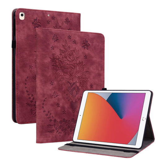 For iPad 9.7 2018 / 2017 / Air / Air 2 Butterfly Rose Embossed Leather Smart Tablet Case(Red) - iPad 9.7 (2018) & (2017) Cases by buy2fix | Online Shopping UK | buy2fix