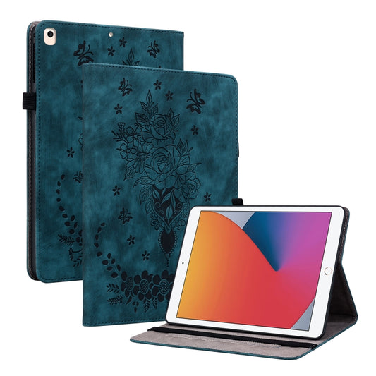 For iPad 9.7 2018 / 2017 / Air / Air 2 Butterfly Rose Embossed Leather Smart Tablet Case(Dark Blue) - iPad 9.7 (2018) & (2017) Cases by buy2fix | Online Shopping UK | buy2fix
