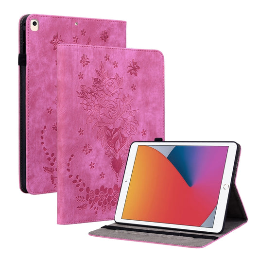 For iPad 10.2 2021 / Air 10.5 2019 Butterfly Rose Embossed Leather Smart Tablet Case(Rose Red) - iPad 10.2 Cases by buy2fix | Online Shopping UK | buy2fix