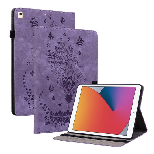 For iPad 10.2 2021 / Air 10.5 2019 Butterfly Rose Embossed Leather Smart Tablet Case(Purple) - iPad 10.2 Cases by buy2fix | Online Shopping UK | buy2fix