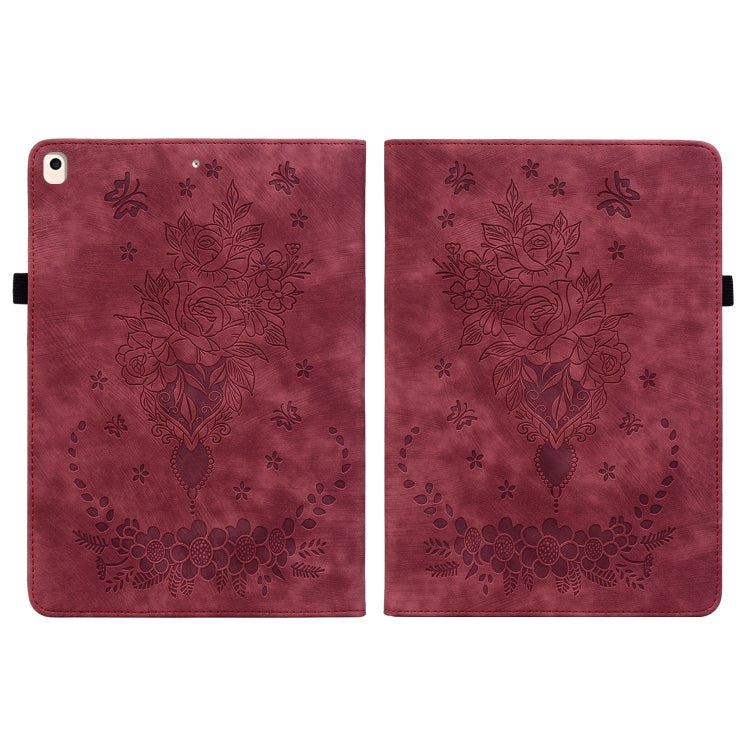 For iPad 10.2 2021 / Air 10.5 2019 Butterfly Rose Embossed Leather Smart Tablet Case(Red) - iPad 10.2 Cases by buy2fix | Online Shopping UK | buy2fix
