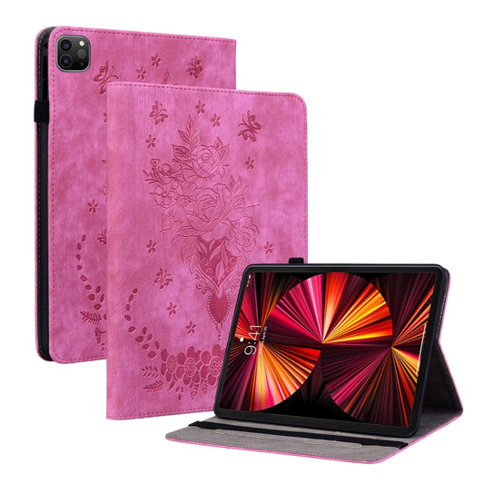 For iPad Pro 11 2021 / Air 4 2020 Butterfly Rose Embossed Leather Smart Tablet Case(Rose Red) - iPad Pro 11 (2022/2021) Cases by buy2fix | Online Shopping UK | buy2fix