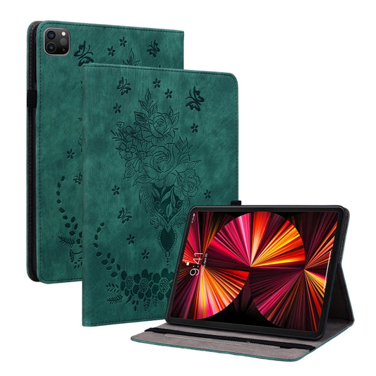 For iPad Pro 11 2021 / Air 4 2020 Butterfly Rose Embossed Leather Smart Tablet Case(Green) - iPad Pro 11 (2022/2021) Cases by buy2fix | Online Shopping UK | buy2fix