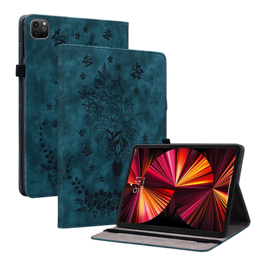 For iPad Pro 11 2021 / Air 4 2020 Butterfly Rose Embossed Leather Smart Tablet Case(Dark Blue) - iPad Pro 11 (2022/2021) Cases by buy2fix | Online Shopping UK | buy2fix