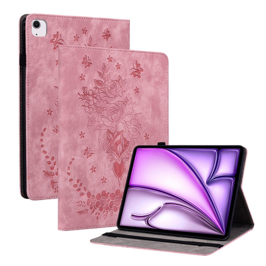For iPad Air 11 2026 / 2025 / 2024 Butterfly Rose Embossed Leather Smart Tablet Case(Pink)