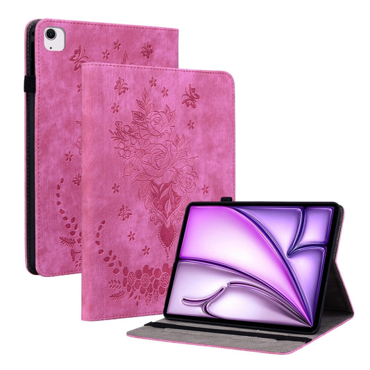 For iPad Air 11 2025 / 2024 Butterfly Rose Embossed Leather Smart Tablet Case(Rose Red) by buy2fix