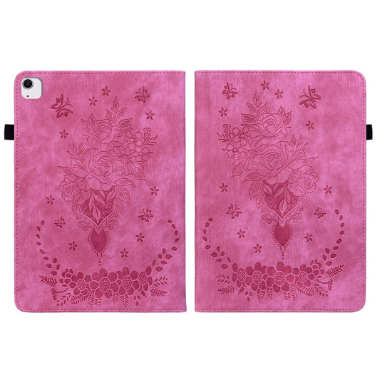 For iPad Air 11 2025 / 2024 Butterfly Rose Embossed Leather Smart Tablet Case(Rose Red) by buy2fix
