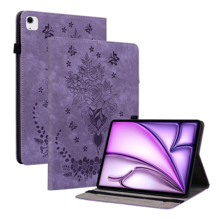 For iPad Air 11 2025 / 2024 Butterfly Rose Embossed Leather Smart Tablet Case(Purple) by buy2fix