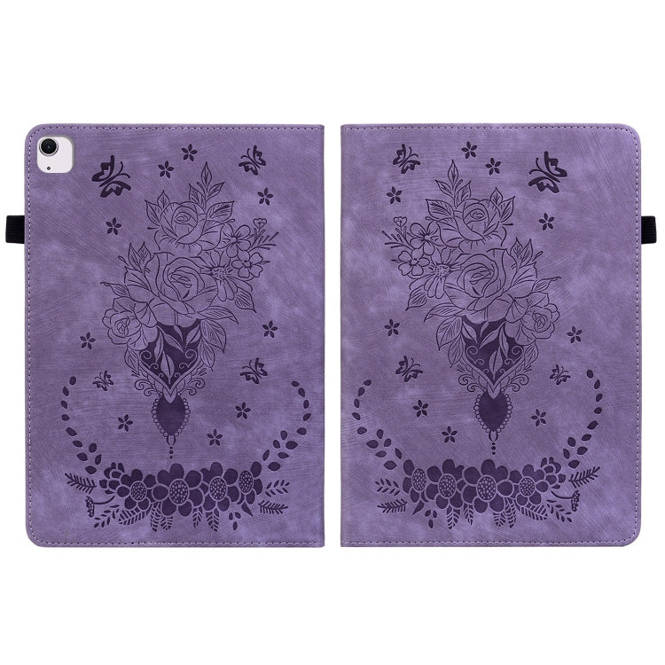 For iPad Air 11 2025 / 2024 Butterfly Rose Embossed Leather Smart Tablet Case(Purple) by buy2fix