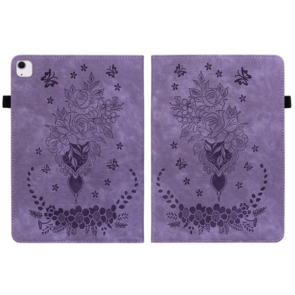 For iPad Air 11 2025 / 2024 Butterfly Rose Embossed Leather Smart Tablet Case(Purple) by buy2fix