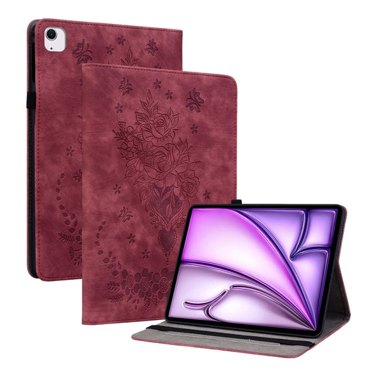 For iPad Air 11 2025 / 2024 Butterfly Rose Embossed Leather Smart Tablet Case(Red) by buy2fix
