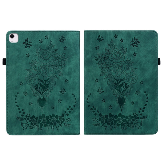 For iPad Air 11 2025 / 2024 Butterfly Rose Embossed Leather Smart Tablet Case(Green) by buy2fix