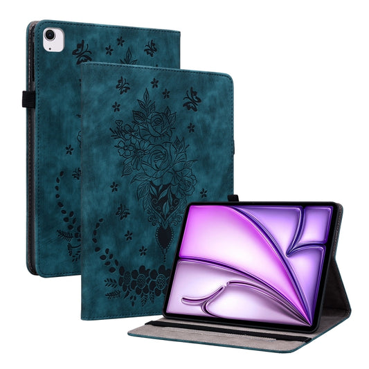 For iPad Air 11 2025 / 2024 Butterfly Rose Embossed Leather Smart Tablet Case(Dark Blue) by buy2fix