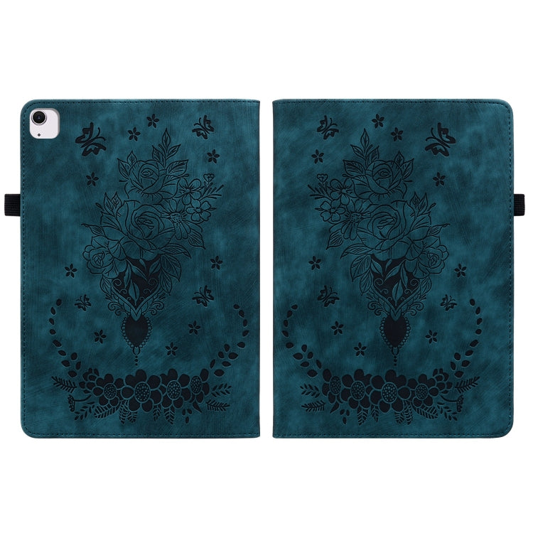 For iPad Air 11 2024 Butterfly Rose Embossed Leather Smart Tablet Case(Dark Blue) - iPad Air 11 2024 Cases by buy2fix | Online Shopping UK | buy2fix