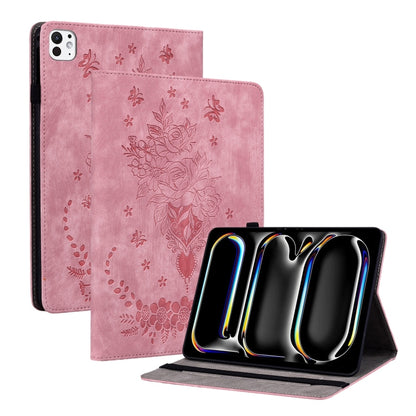 For iPad Pro 11 2025 / 2024 Butterfly Rose Embossed Leather Smart Tablet Case(Pink) by buy2fix
