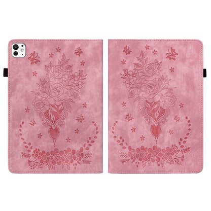 For iPad Pro 11 2025 / 2024 Butterfly Rose Embossed Leather Smart Tablet Case(Pink) by buy2fix