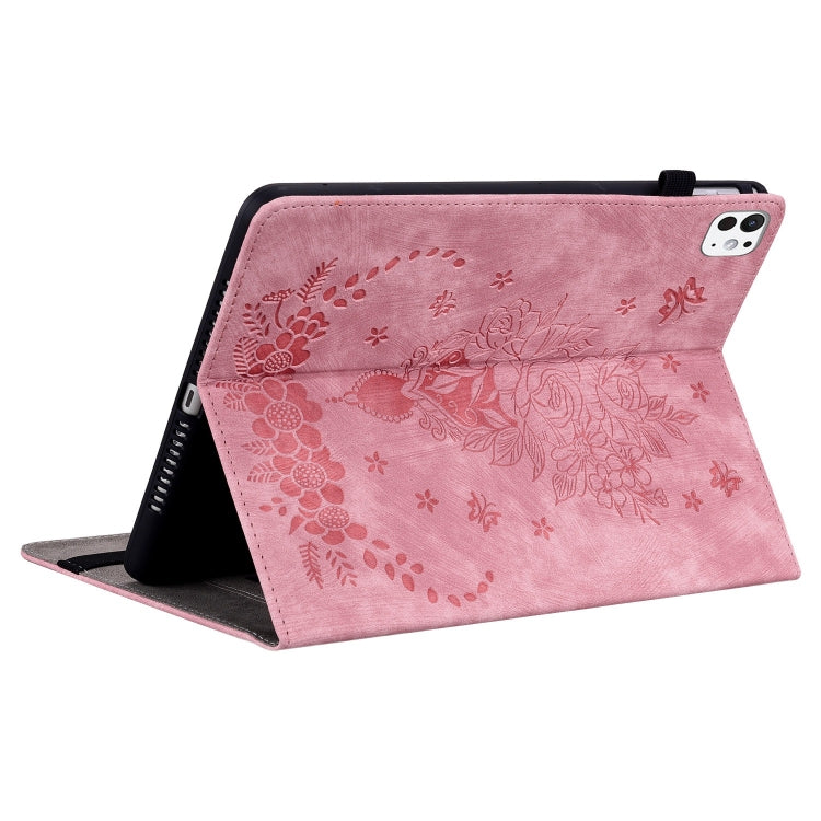 For iPad Pro 11 2025 / 2024 Butterfly Rose Embossed Leather Smart Tablet Case(Pink) by buy2fix
