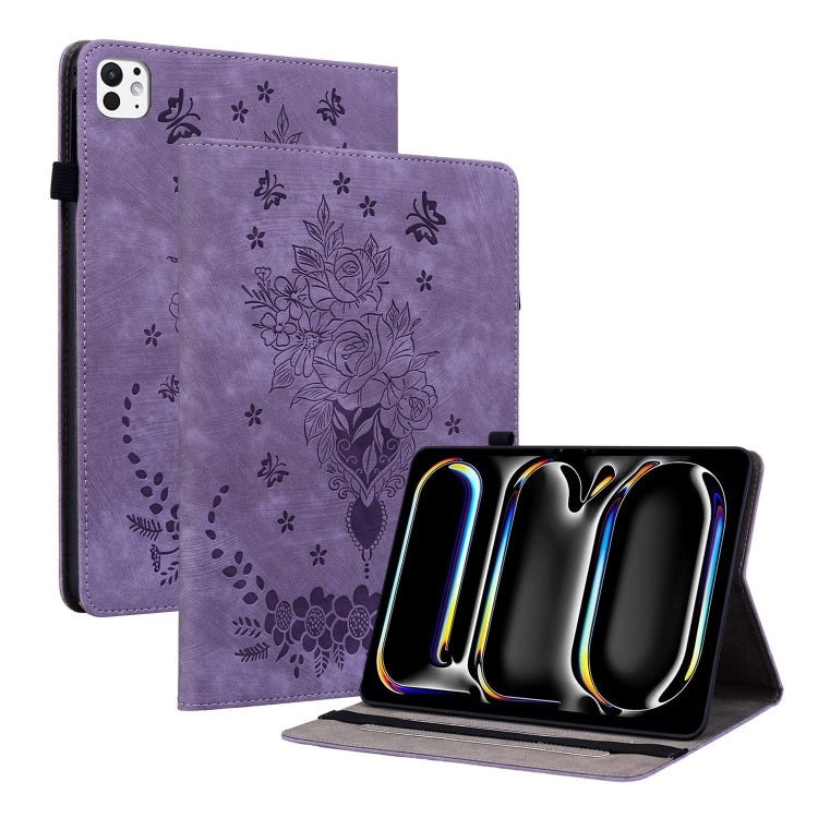 For iPad Pro 11 2025 / 2024 Butterfly Rose Embossed Leather Smart Tablet Case(Purple) by buy2fix