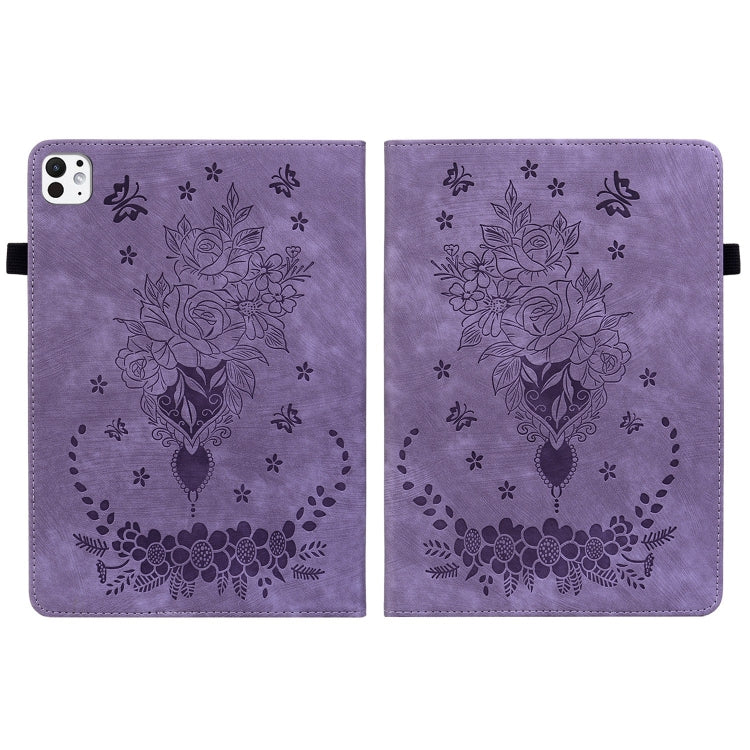 For iPad Pro 11 2025 / 2024 Butterfly Rose Embossed Leather Smart Tablet Case(Purple) by buy2fix