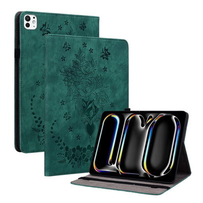 For iPad Pro 11 2025 / 2024 Butterfly Rose Embossed Leather Smart Tablet Case(Green) by buy2fix