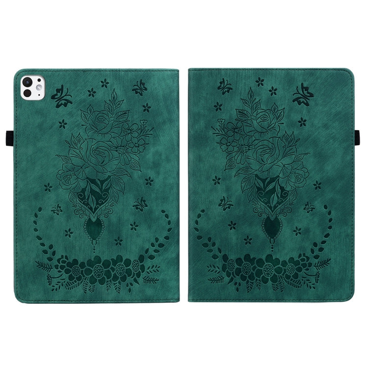 For iPad Pro 11 2025 / 2024 Butterfly Rose Embossed Leather Smart Tablet Case(Green) by buy2fix