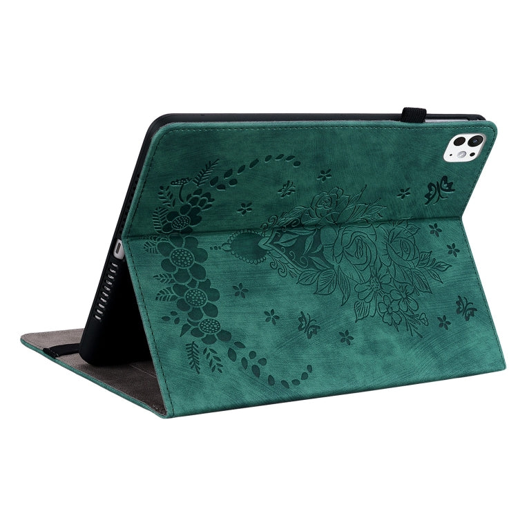 For iPad Pro 11 2025 / 2024 Butterfly Rose Embossed Leather Smart Tablet Case(Green) by buy2fix