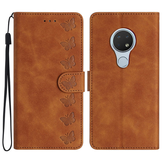 For Nokia 6.2 / 7.2 Seven Butterflies Embossed Leather Phone Case(Brown)