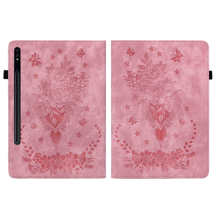 For Samsung Galaxy Tab S7 / S8 Butterfly Rose Embossed Leather Tablet Case(Pink) by buy2fix