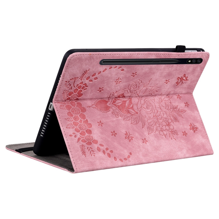 For Samsung Galaxy Tab S7 / S8 Butterfly Rose Embossed Leather Tablet Case(Pink) by buy2fix