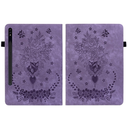 For Samsung Galaxy Tab S7 / S8 Butterfly Rose Embossed Leather Tablet Case(Purple) by buy2fix
