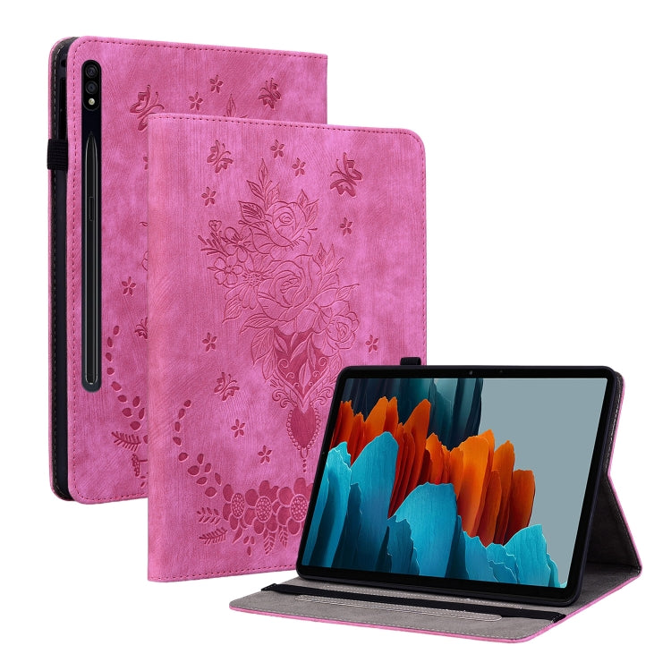 For Samsung Galaxy Tab S8+ / S7+ / S7 FE Butterfly Rose Embossed Leather Tablet Case(Rose Red) by buy2fix