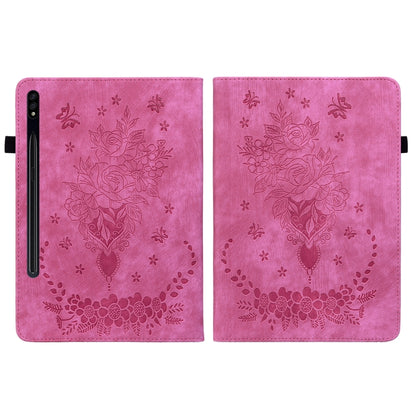 For Samsung Galaxy Tab S8+ / S7+ / S7 FE Butterfly Rose Embossed Leather Tablet Case(Rose Red) by buy2fix