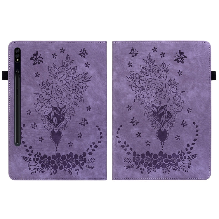 For Samsung Galaxy Tab S8+ / S7+ / S7 FE Butterfly Rose Embossed Leather Tablet Case(Purple) by buy2fix