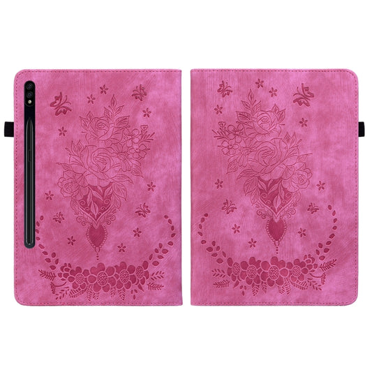 For Samsung Galaxy Tab S9 Butterfly Rose Embossed Leather Tablet Case(Rose Red) by buy2fix